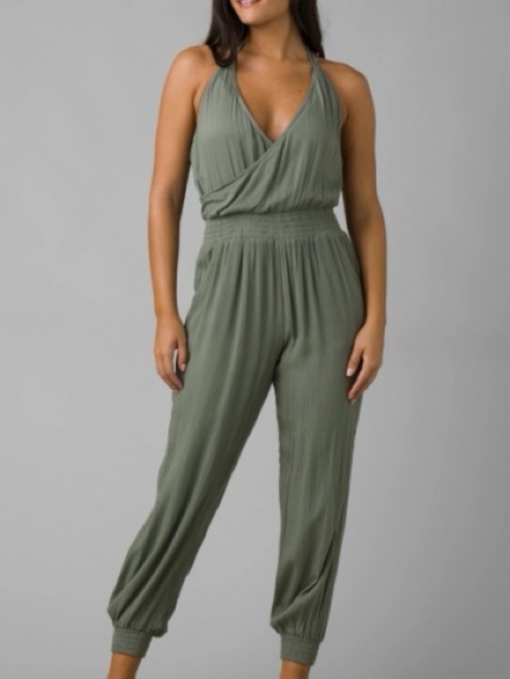 PRANA FERNIE JUMPSUIT - GREEN Smocked-Waist Jumpsuit - Size L